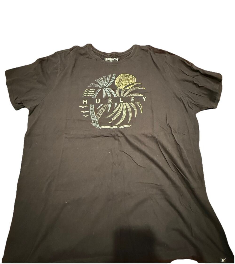 Hurley Palm Tree Graphic T Shirt Mens XXL Black Surf Beach Cotton Tee